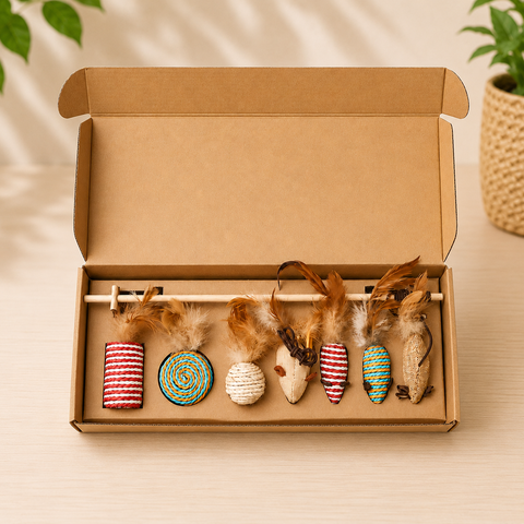 Plumas y Catnip Natural – 7 Piezas