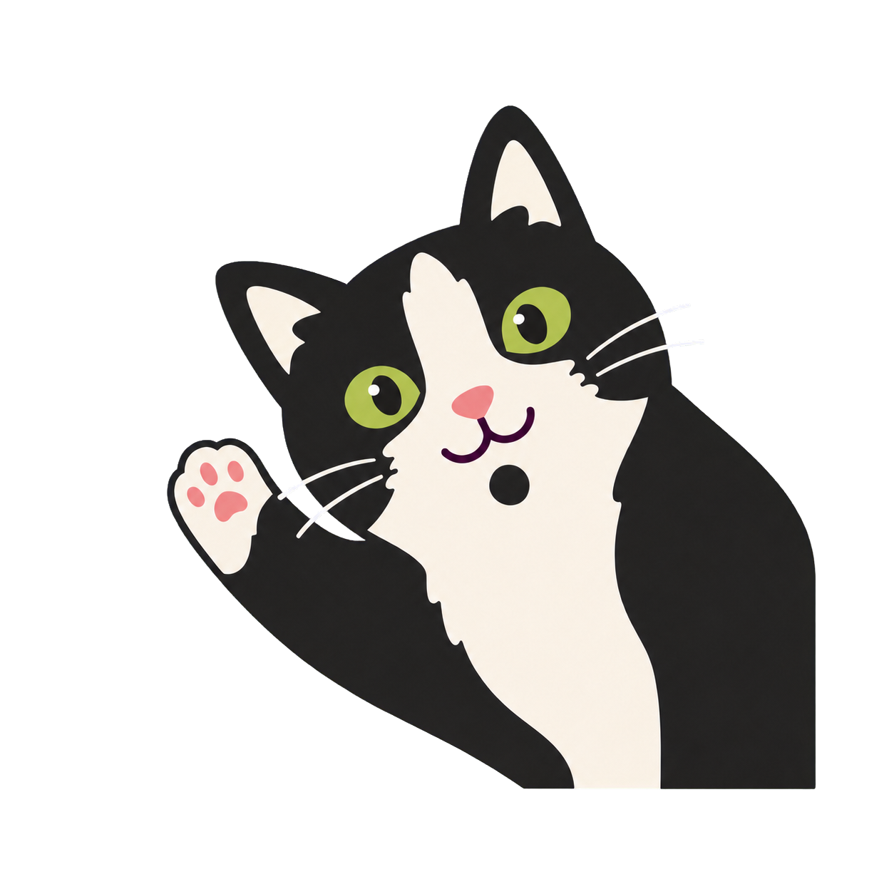 Ilustración de Picsi, la gata negra y blanca, asomándose por la derecha